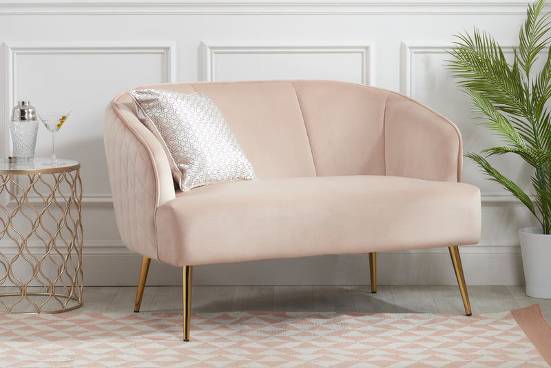 Glamorous Bella 2 Seater Sofa & Matching Armchair in Velvet Blush Pink