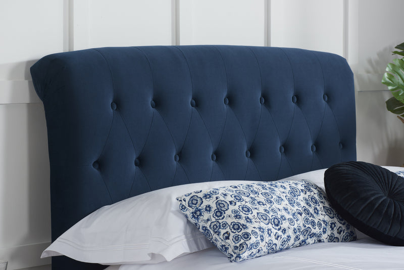 Luxurious Brompton Bed Frame Upholstered in Classy Midnight Blue Fabric