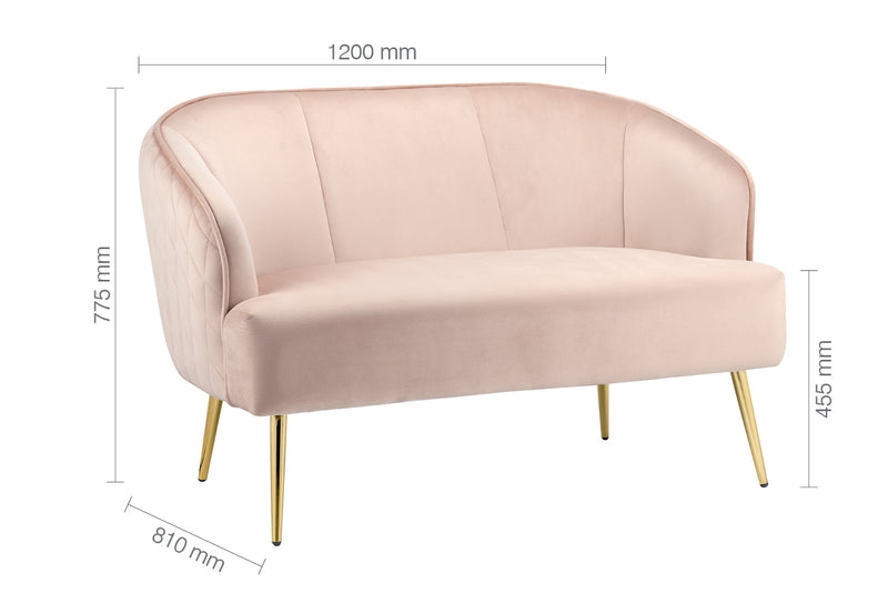 Glamorous Bella 2 Seater Sofa & Matching Armchair in Velvet Blush Pink
