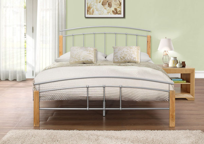 Modern Design Metal Bedframe 3ft 4ft 4ft6 5ft Sizes in Beech and Silver