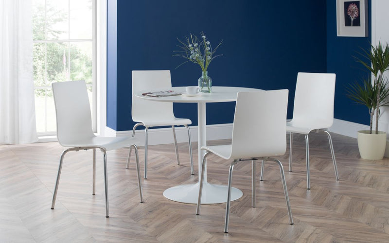 Contemporary Space Saving Pure White Round Sturdy Dining Table