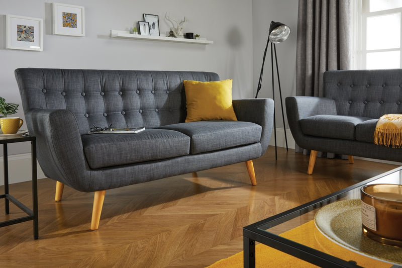 Scandi Inspired Sofa Set 2 Seater 3 Seater or Both Grey Buttoned Design Wood Leg