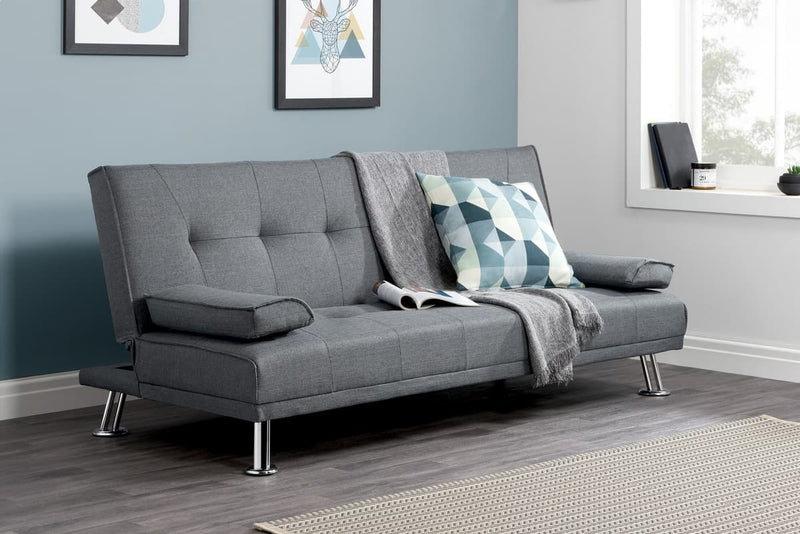 Stylish And Versatile Logan Grey Fabric Sofa Bed With Silver Metal Legs