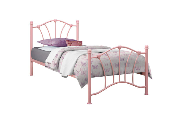 Sweet 3ft Metal Heart Frame Children's Bed in Pink With Optional Sprung Mattress