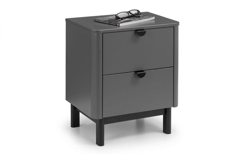 Retro Style Chloe 2 Drawer Bedside Table in Storm Grey
