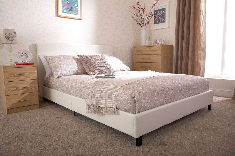 Contemporary White Faux Leather Bed Frame 3ft 4ft 4ft6 5ft All In One Box!