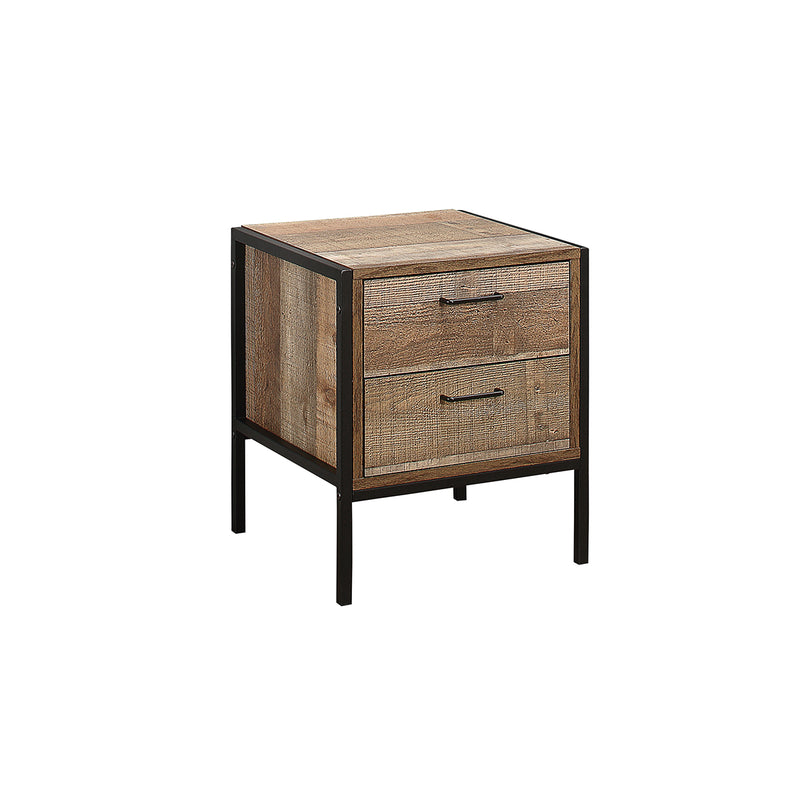 Industrial Chic Two Drawer Bedside Table Metal Frame Wood Effect Finish