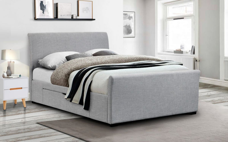 Contemporary Curved Sleigh Light Grey Fabric Storage Bed Available in 4FT6 & 5FT