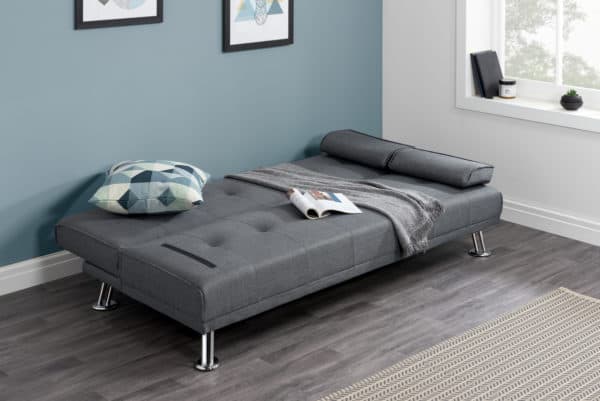 Stylish And Versatile Logan Grey Fabric Sofa Bed With Silver Metal Legs