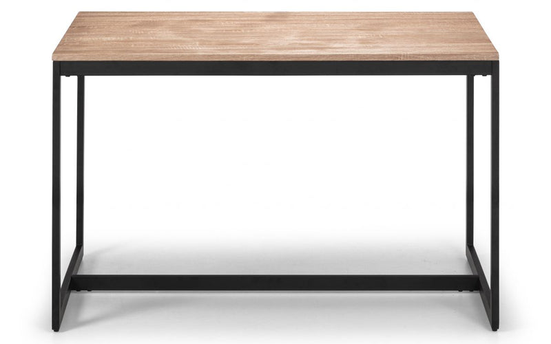 Modern Sleek Sonoma Oak Effect Wooden Dining Table With a Black Metal Frame