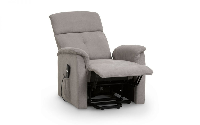 Compact Durable Rise and Recline Motorised Chair Taupe Chenille Fabric Upholster