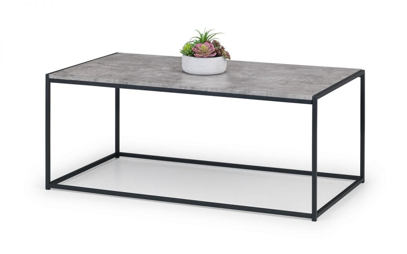New Simplistic Stunning Concrete Effect With Black Metal Framed Coffee Table