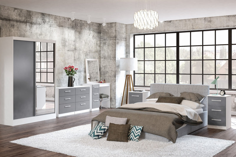 Lynx Modern Bedroom Furniture Range In White & Grey High Gloss