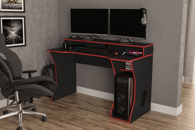 NEW Gaming Desk Black with Red Trim Modern Storage Space Console Space Large