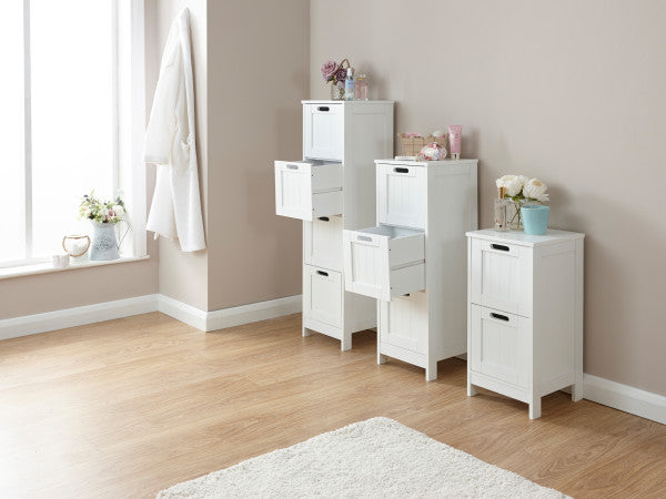Groove Effect White Painted Slim Chest Drawer Storage 2, 3 or 4 Drawers