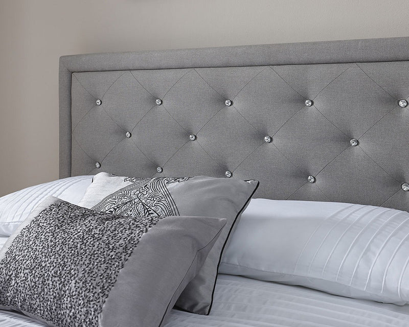 Hollywood Diamante Deep-buttoned Stone Grey Hopsack Fabric Ottoman Bed