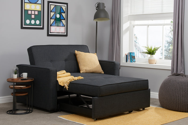 Otto 2 Seater Grey Fabric Sofa Bed with a Contemporary Retro Buttoned Design