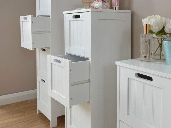 Groove Effect White Painted Slim Chest Drawer Storage 2, 3 or 4 Drawers