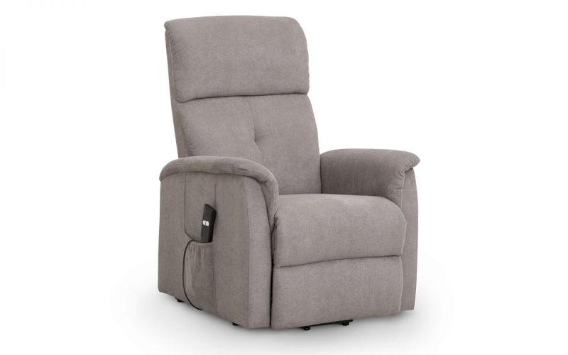 Compact Durable Rise and Recline Motorised Chair Taupe Chenille Fabric Upholster
