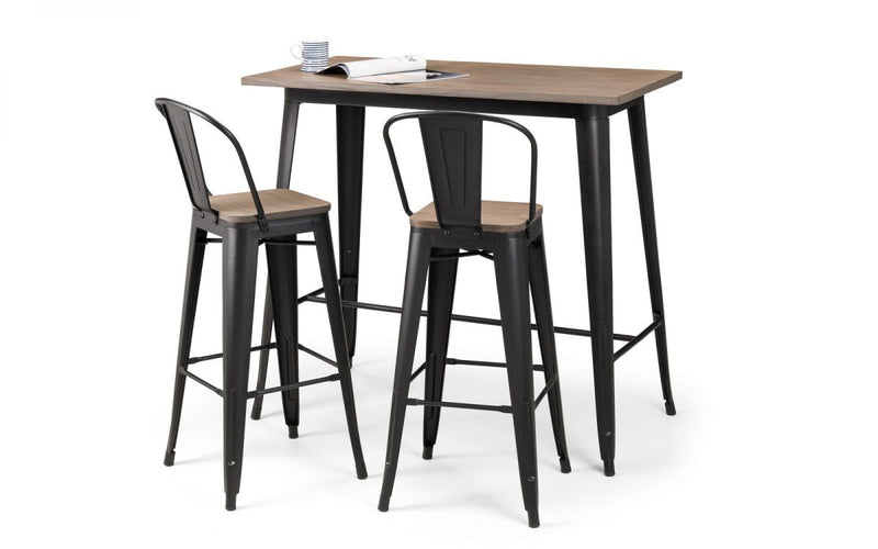 Solid Mocha Elm Industrial Styled Grafton Dining Bar Set Table With 2 Matching Stools
