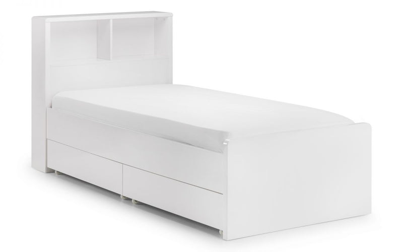 3FT Children's Brilliant Bookcase Storage Bed Frame In a White High Gloss Finish