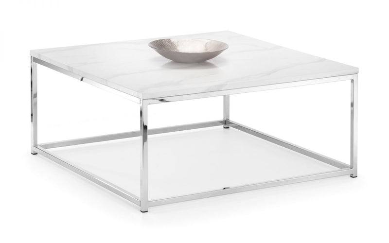 New Scala Chic White Marble Effect Top Square Coffee Table