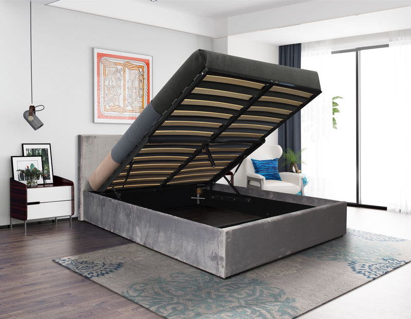 NEW Suedette Grey 4ft6 Double End Lift Ottoman Bed