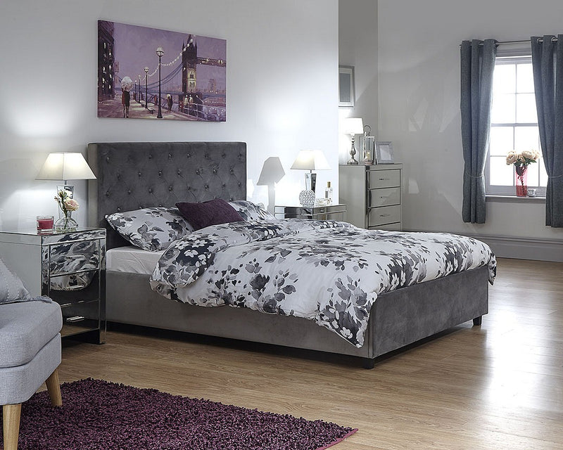 Sundance Grey Stunning Fabric Ottoman Bed Raised Storage 4ft6 Double 5ft King
