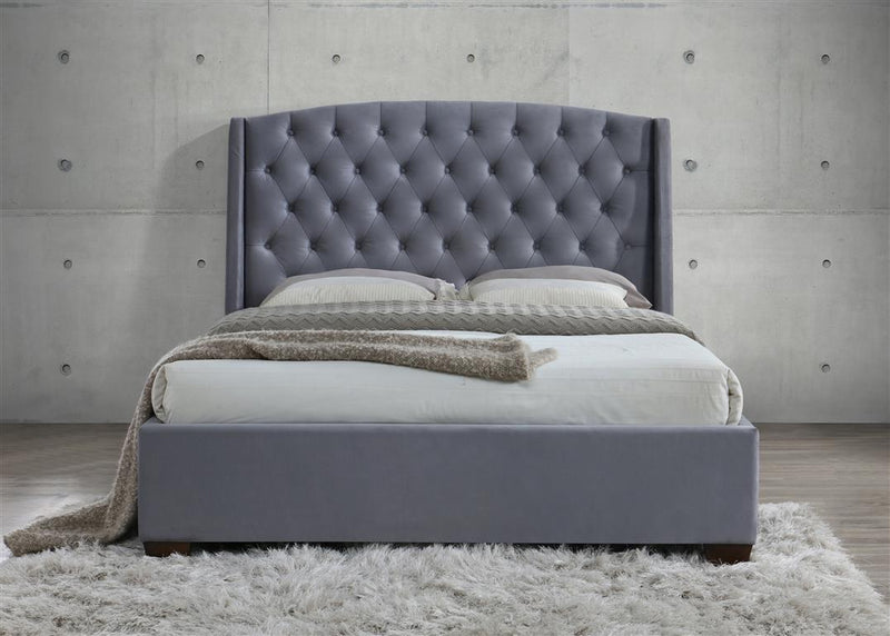 Luxurious Grey Velvet King Size Bed With Wingback Headboard