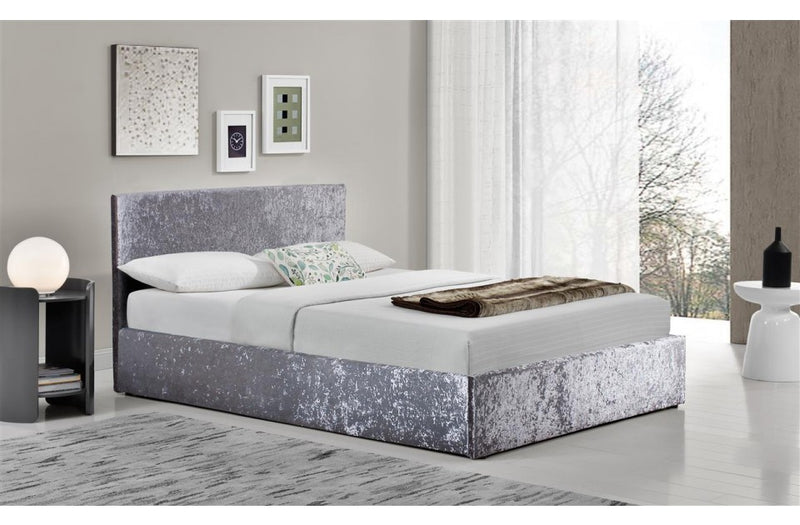 3FT 4FT 4FT6 5FT Silver Crushed Velvet Contemporary Ottoman Storage Bed