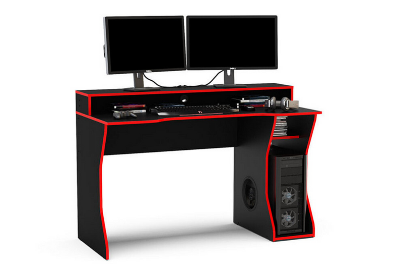 Ross Gaming Desk Computer Table Workstation, Black With Bright Trim