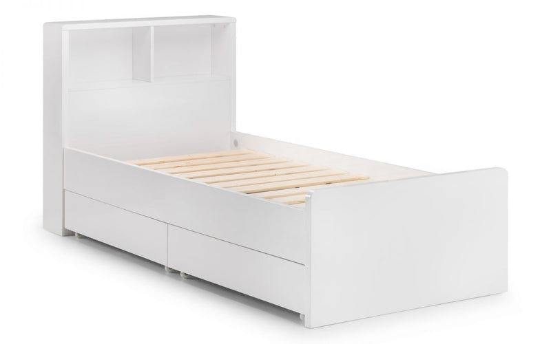 3FT Children's Brilliant Bookcase Storage Bed Frame In a White High Gloss Finish