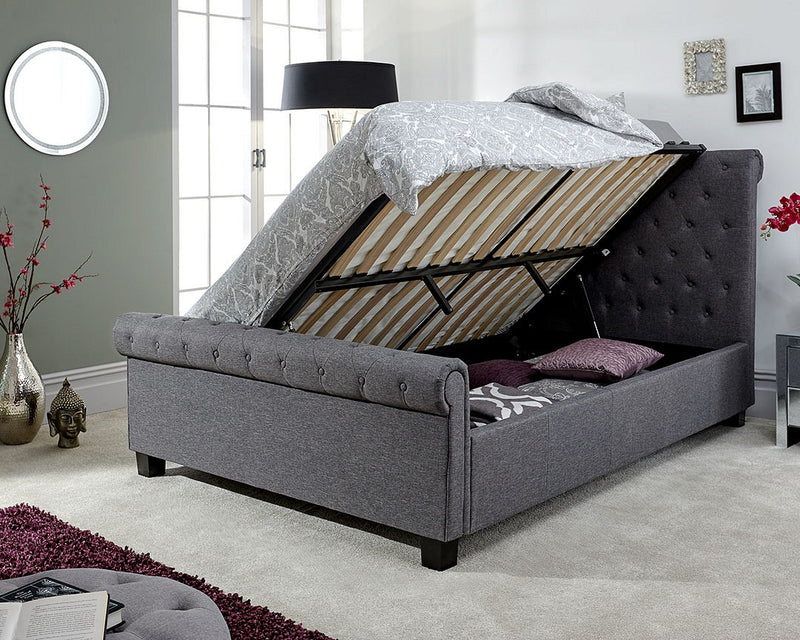 Stunning Layla Deep Buttoned Side Lifting Ottoman Sleigh Bed - In 2 Colours