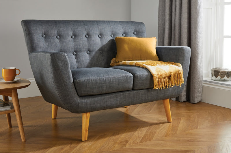 Scandi Inspired Sofa Set 2 Seater 3 Seater or Both Grey Buttoned Design Wood Leg