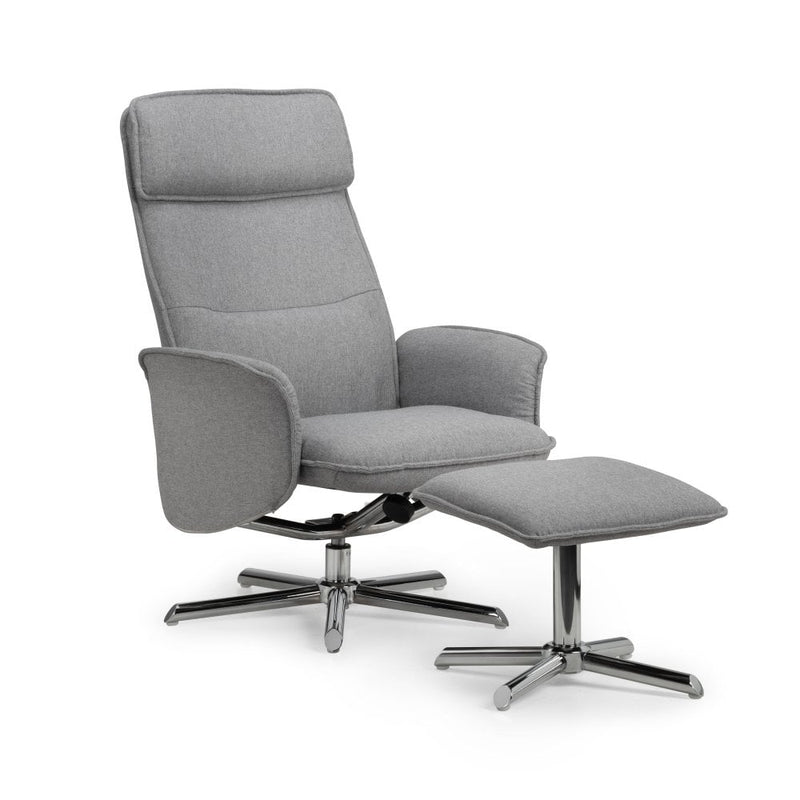 Beautifully Upholstered Grey Fabric Recliner Chair with Footstool Included
