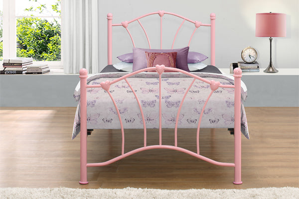 Sweet 3ft Metal Heart Frame Children's Bed in Pink With Optional Sprung Mattress