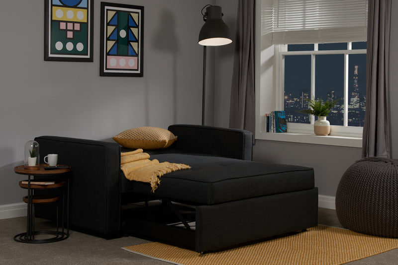 Otto 2 Seater Grey Fabric Sofa Bed with a Contemporary Retro Buttoned Design