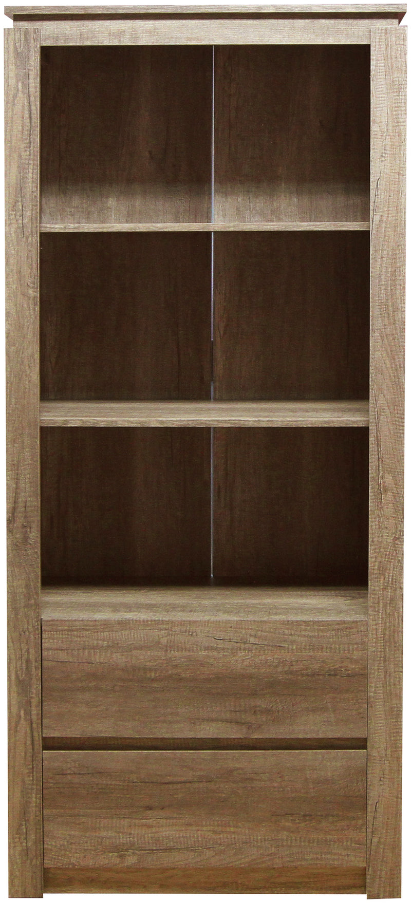 Textured Finish Bookcase With 3 Deep Shelves and 2 Bottom Drawers