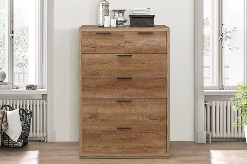 Classic Stockwell 4 OR 6 Drawer Chest in a Rustic Oak Effect Finish