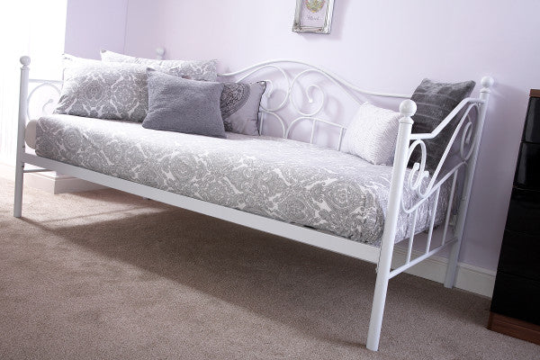 Madison 3ft Single Elegant White Metal Day Bed -  With Trundle Options