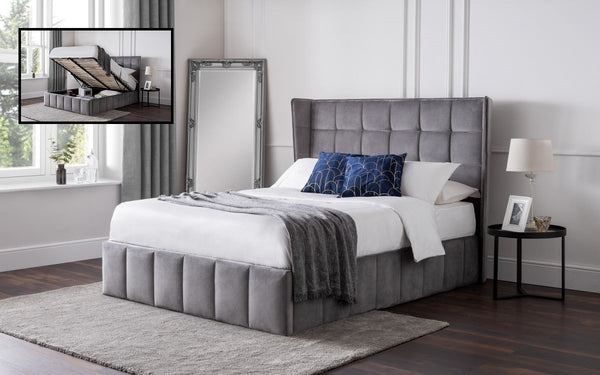 Stylish Elegant Gatsby Storage Ottoman Fabric Bed with winged headboard available in 4FT6 & 5FT