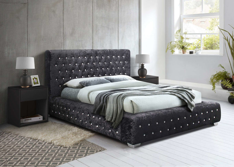 Majestic Grande Black or Silver Fabric Crushed Velvet Bed Frame available in 4FT6, 5FT & 6FT