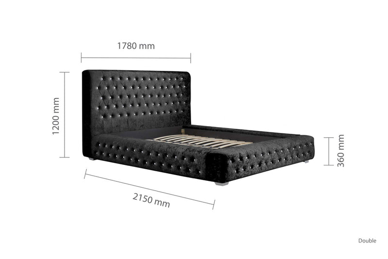 Majestic Grande Black or Silver Fabric Crushed Velvet Bed Frame available in 4FT6, 5FT & 6FT