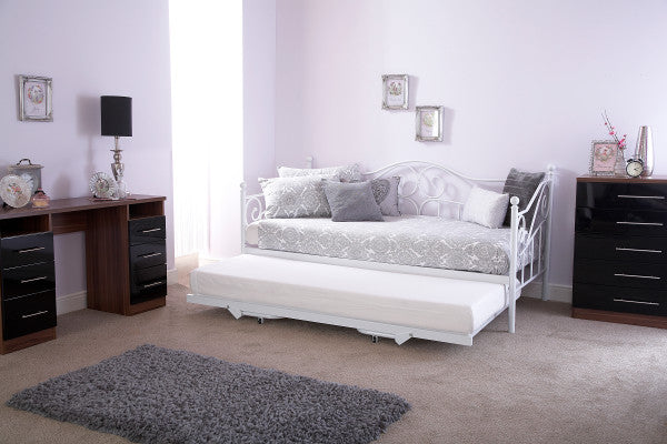 Madison 3ft Single Elegant White Metal Day Bed -  With Trundle Options