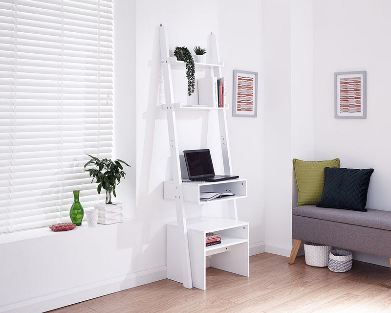 Modernistic Ladder Style Desk & Stool Set - In Grey or White