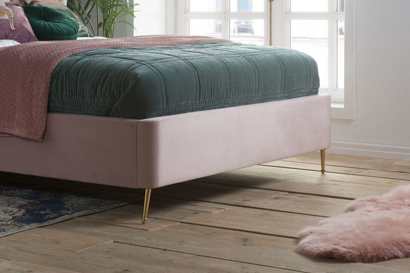 Sumptuous and Stylish Lottie Fabric Ottoman Bed Frame available in Pink or Midnight Blue 4FT6 & 5FT