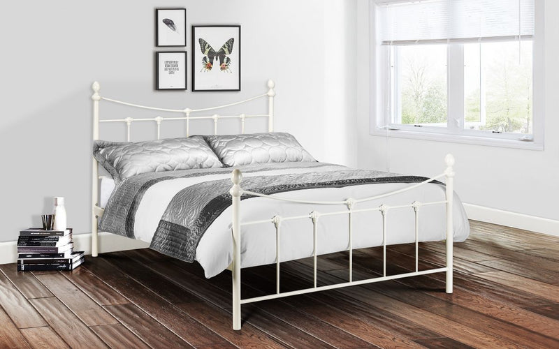 Timeless Rebecca Metal Satin Black / Antique Gold or Stone White Bed Frame available in 3FT, 4FT6 & 5FT