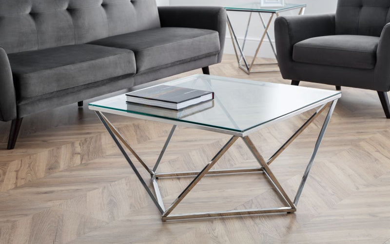 Stunning & Unique Rivera Coffee Table & Lamp Table with Tempered Glass Top