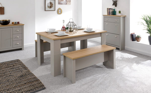 Modern Lancaster Farmhouse Style Dining Table & Bench Set - In 2 Colours & Sizes