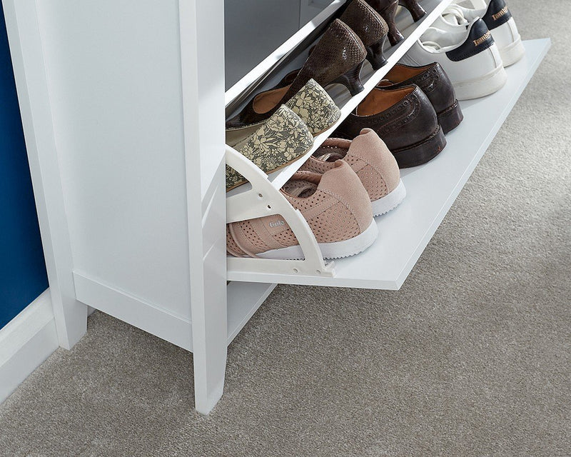 Deluxe Shoe Storage Cabinet With Drawers Contemporary Grey or White Two Shelves One Drawer Fits up to 12 Pairs of Shoes
